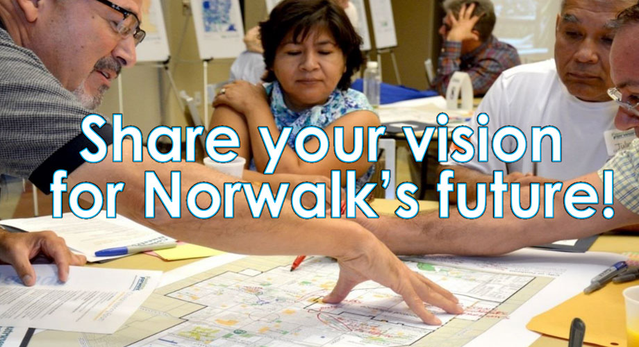 Share your vision for Norwalk's future! Norwalk citywide plan Vision Forum invitation.