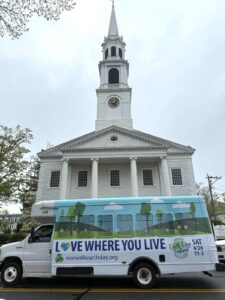 Earth Day van parked outside the church to close out a successful Earth Day Festival and bring community members and participants home