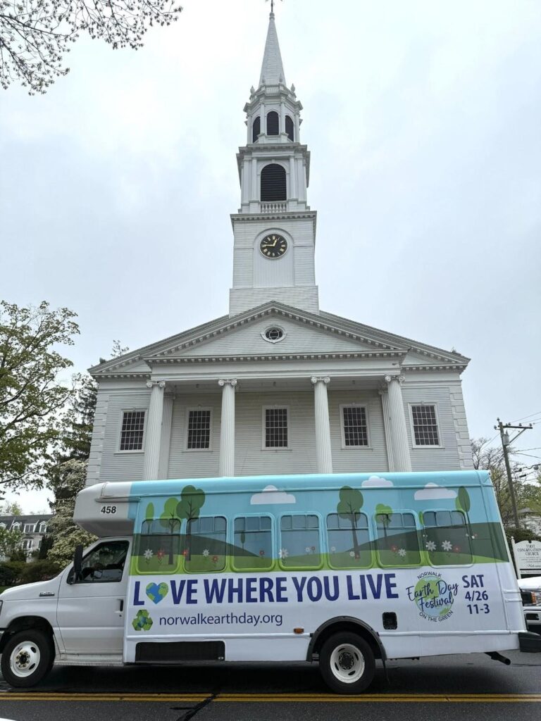 Earth Day van parked outside the church to close out a successful Earth Day Festival and bring community members and participants home