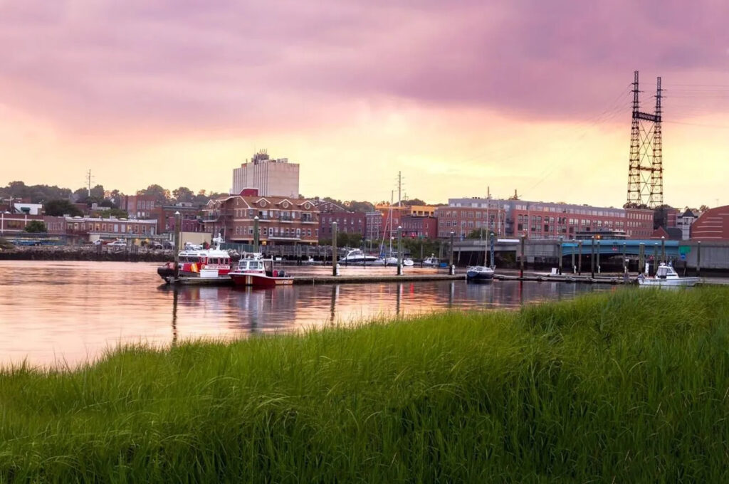 Landscape photo of Norwalk Harbor at sunset 
