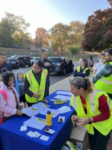 Informational table outside with resources from Norwalk’s Bike/Walk commission to educate students and parents.